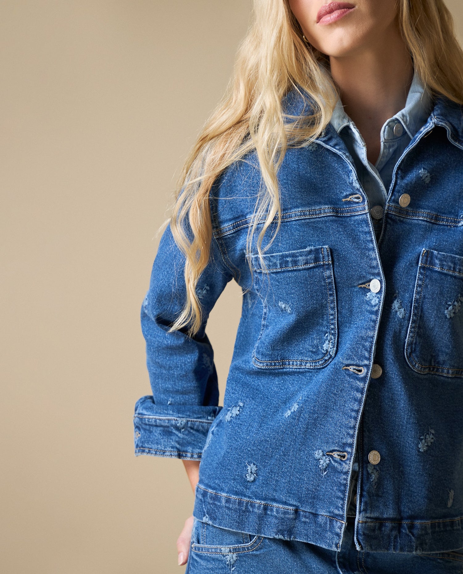 Chaqueta denim bordada Esprit - Azul