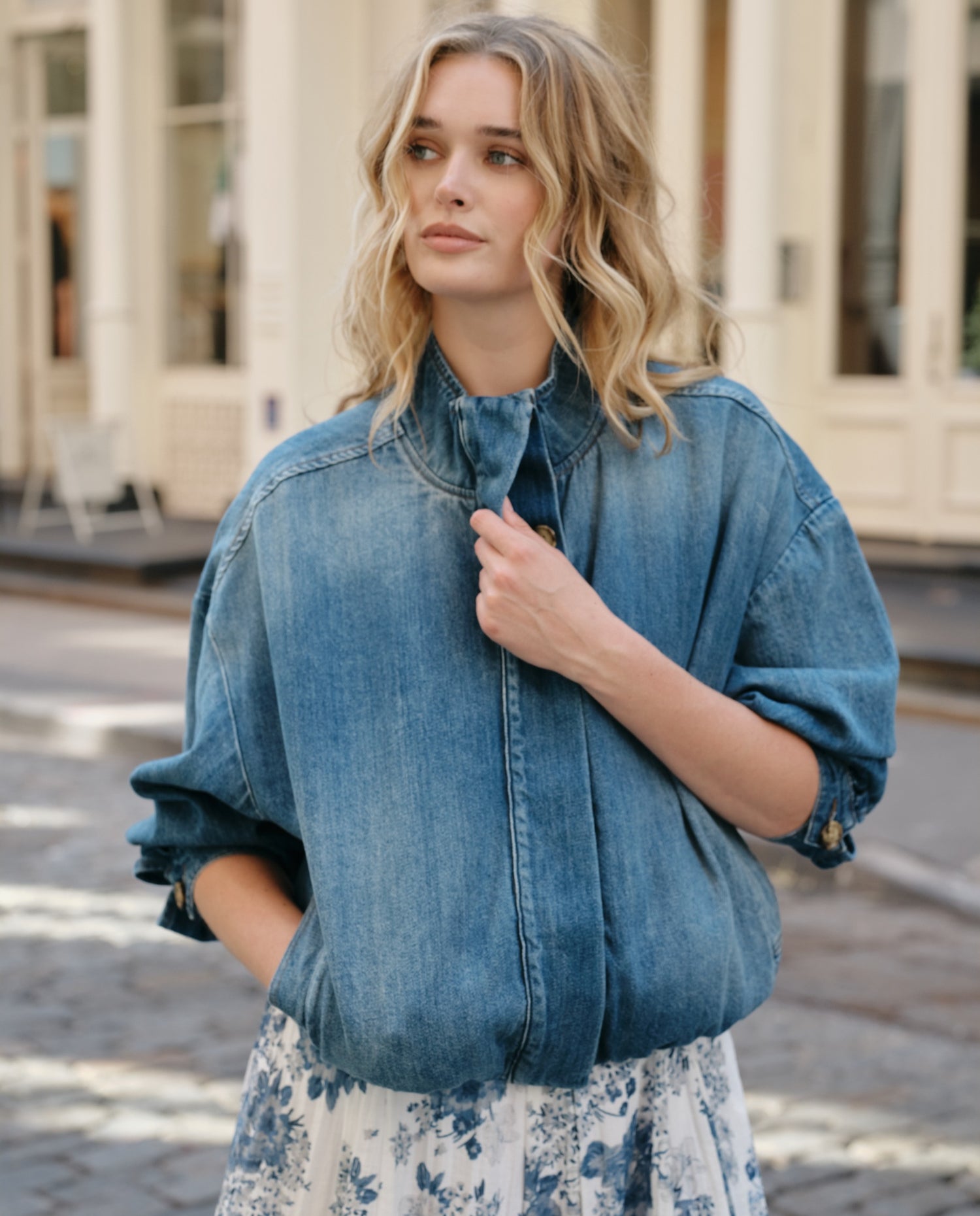 Chaqueta oversize algodón - Azul