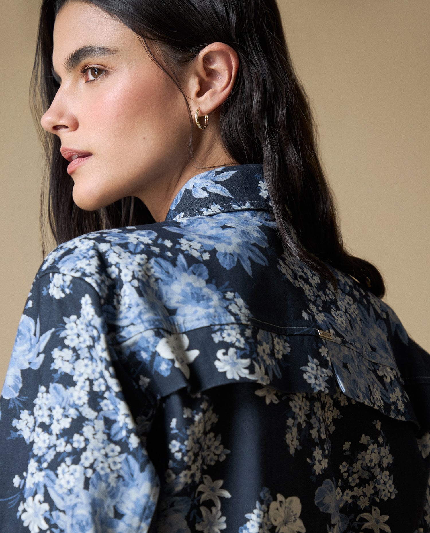Chaqueta floral azul y blanca - Azul