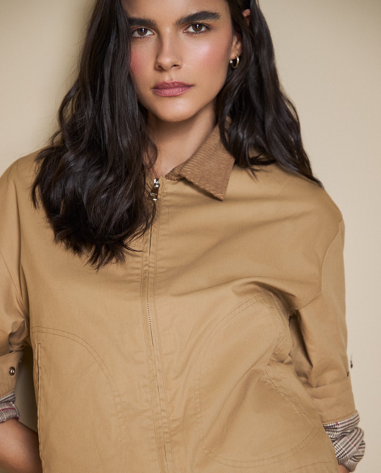 Chaqueta media largo algodón - Beige