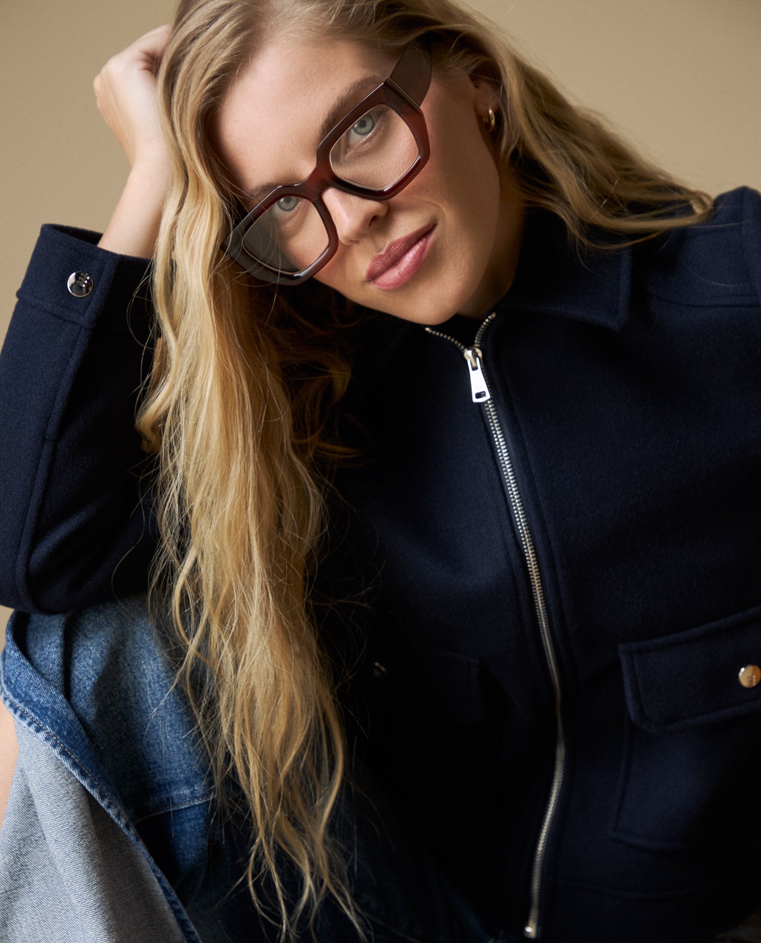 Chaqueta corta con zipper - Azul