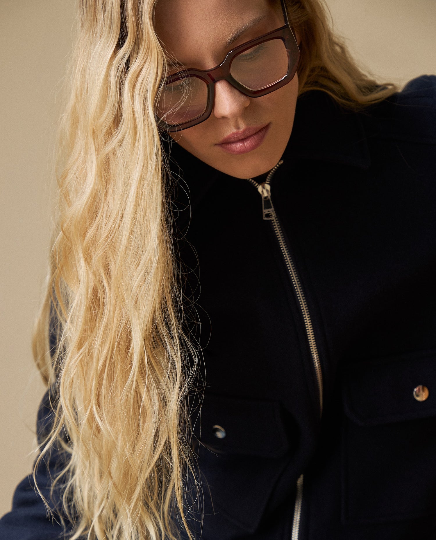 Chaqueta corta con zipper - Azul