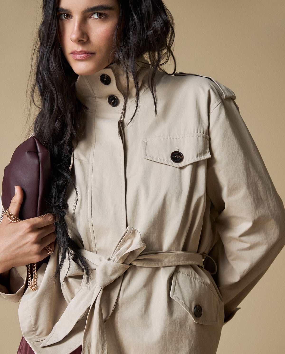 Chaqueta Cinturón Ajustable Beige - Beige 34_623H217_BEI151307_0