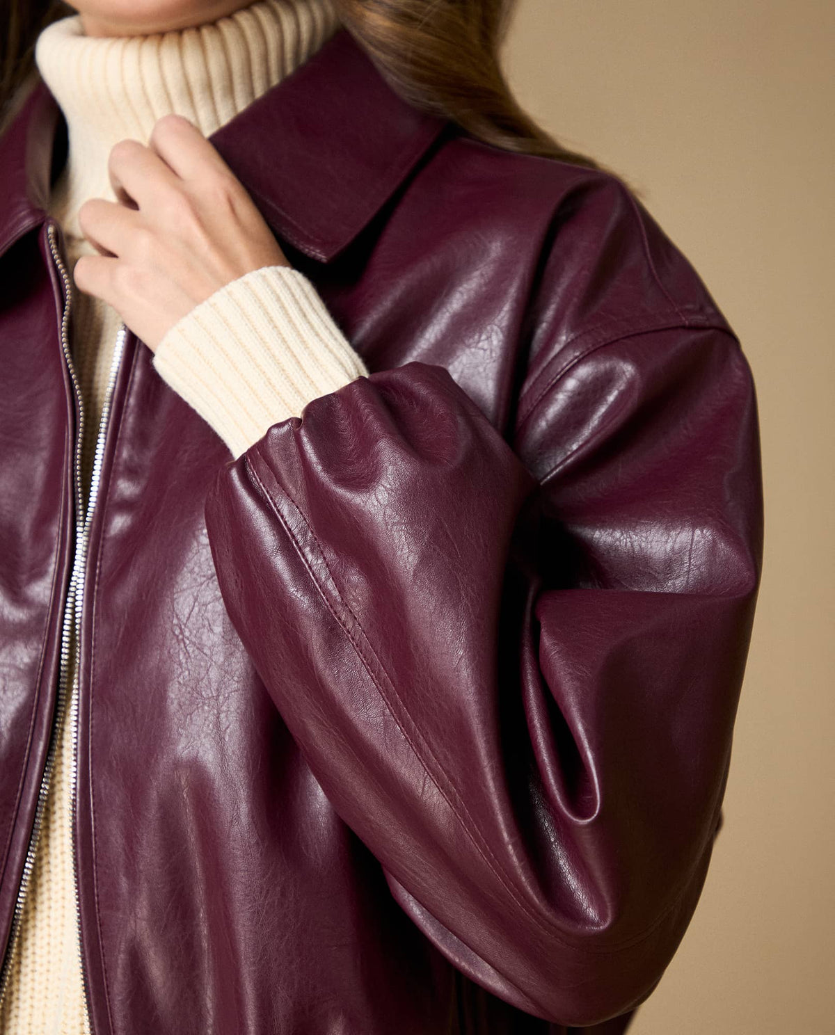 Chaqueta efecto cuero oversize - Rojo 34_623H228_ROJ191617_5