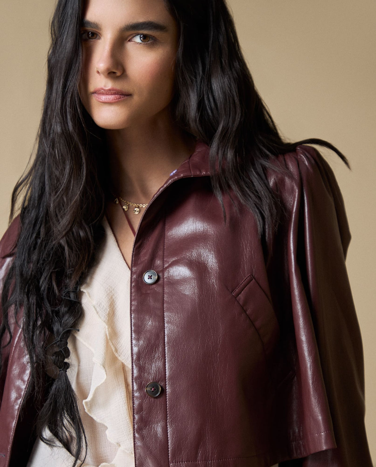 Chaqueta de cuero regular - Cafe 34_623H245_CAF191327_3