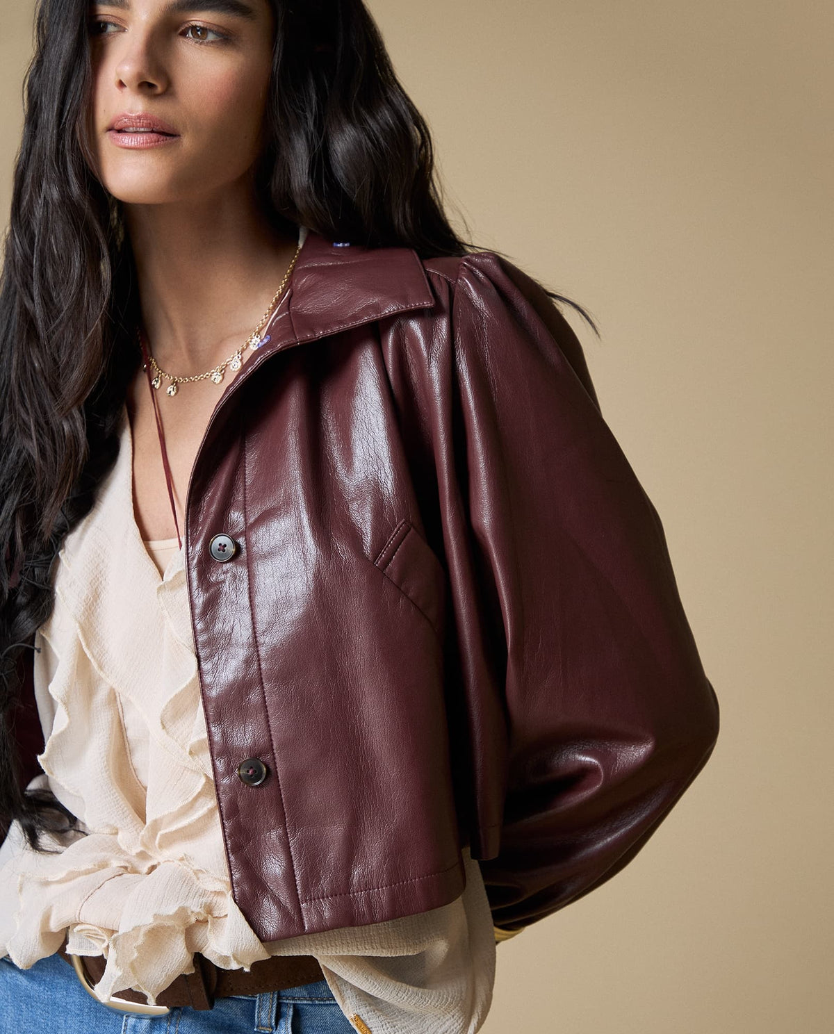 Chaqueta de cuero regular - Cafe 34_623H245_CAF191327_4