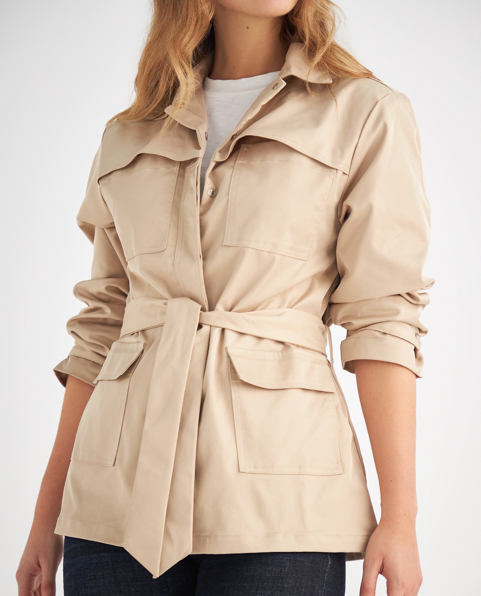 Chaqueta con cinturón ajustable para mujer - Beige 34_629F001_BEI151216_3