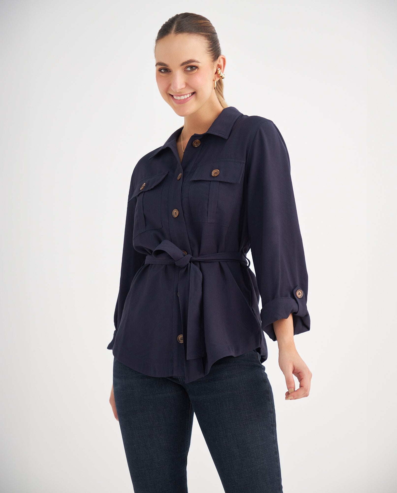 Chaqueta con cinturón para mujer - Azul 34_629F005_AZU193923_0