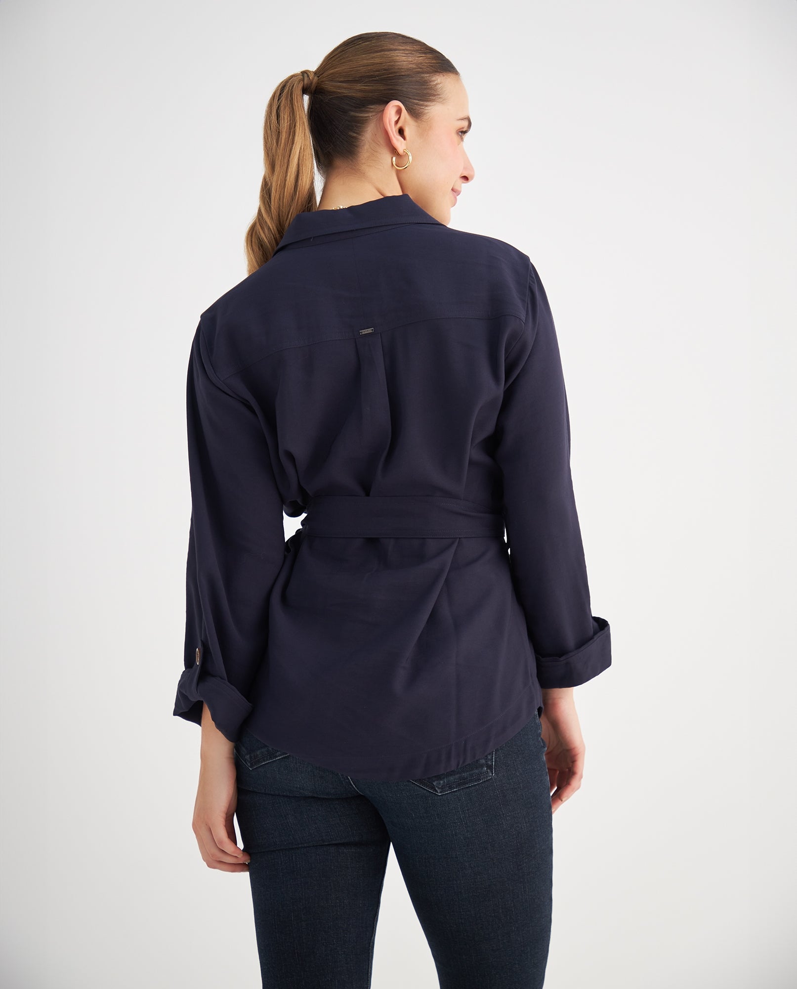 Chaqueta con cinturón para mujer - Azul 34_629F005_AZU193923_4