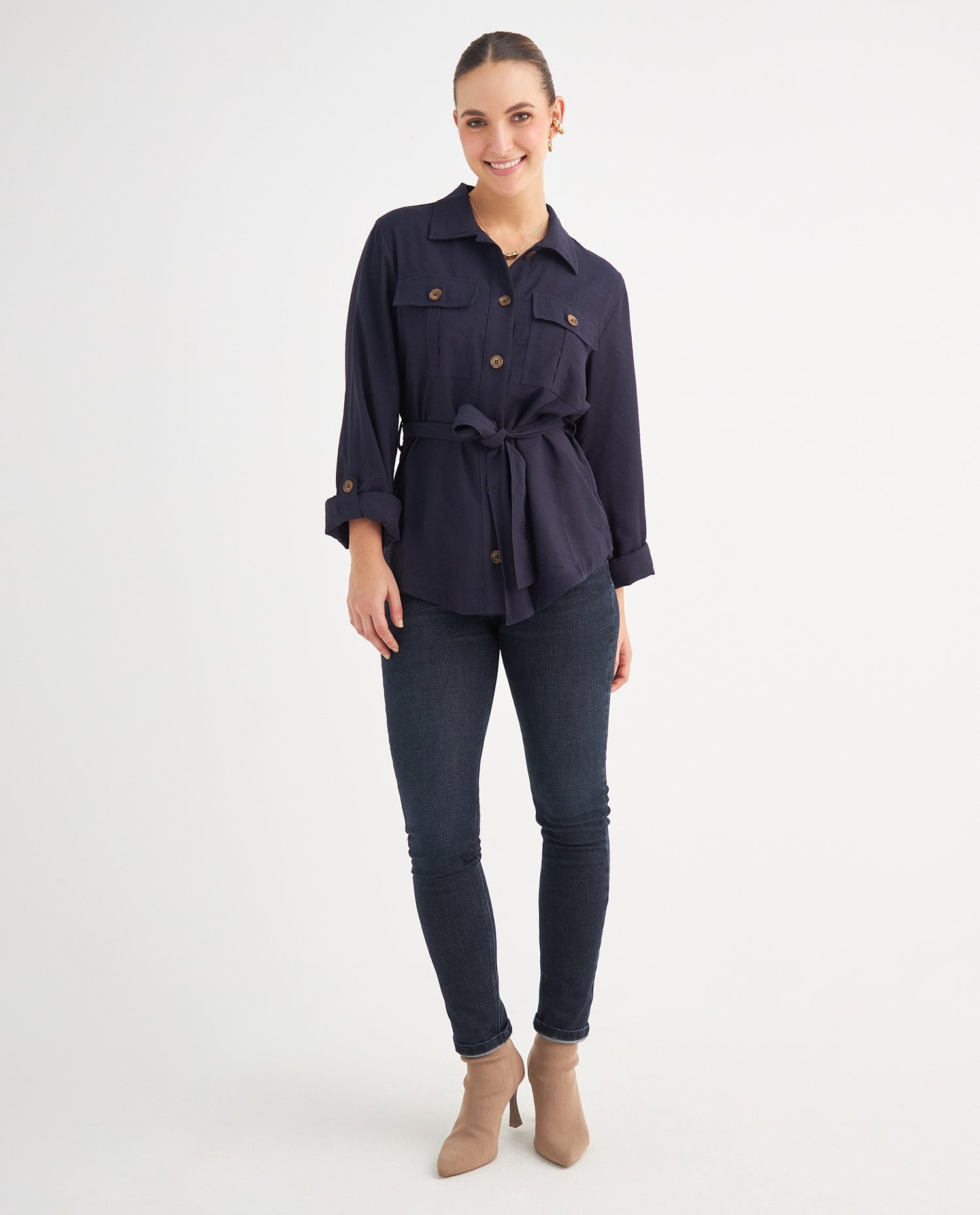 Chaqueta con cinturón para mujer - Azul
