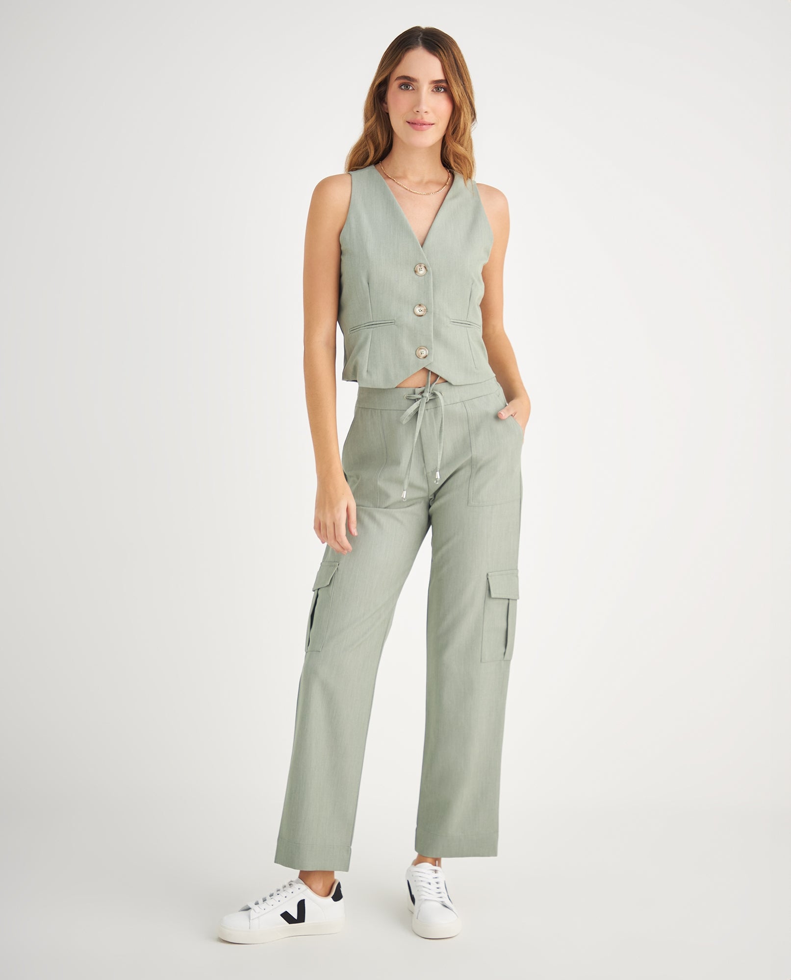 Chaleco con ajuste de botones para mujer - Verde 34_629F009_VER165807_5