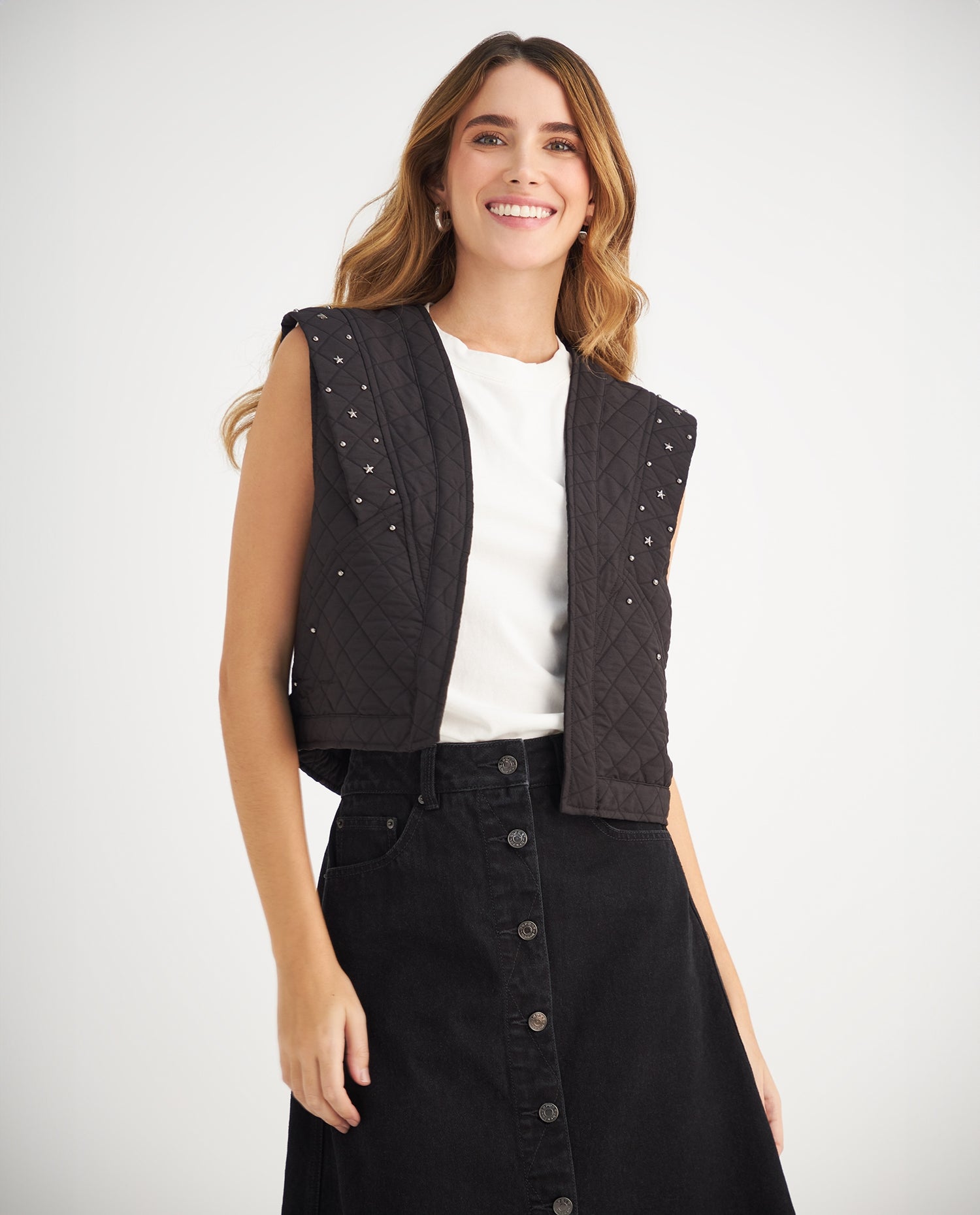 Chaleco con apliques decorativos para mujer - Negro