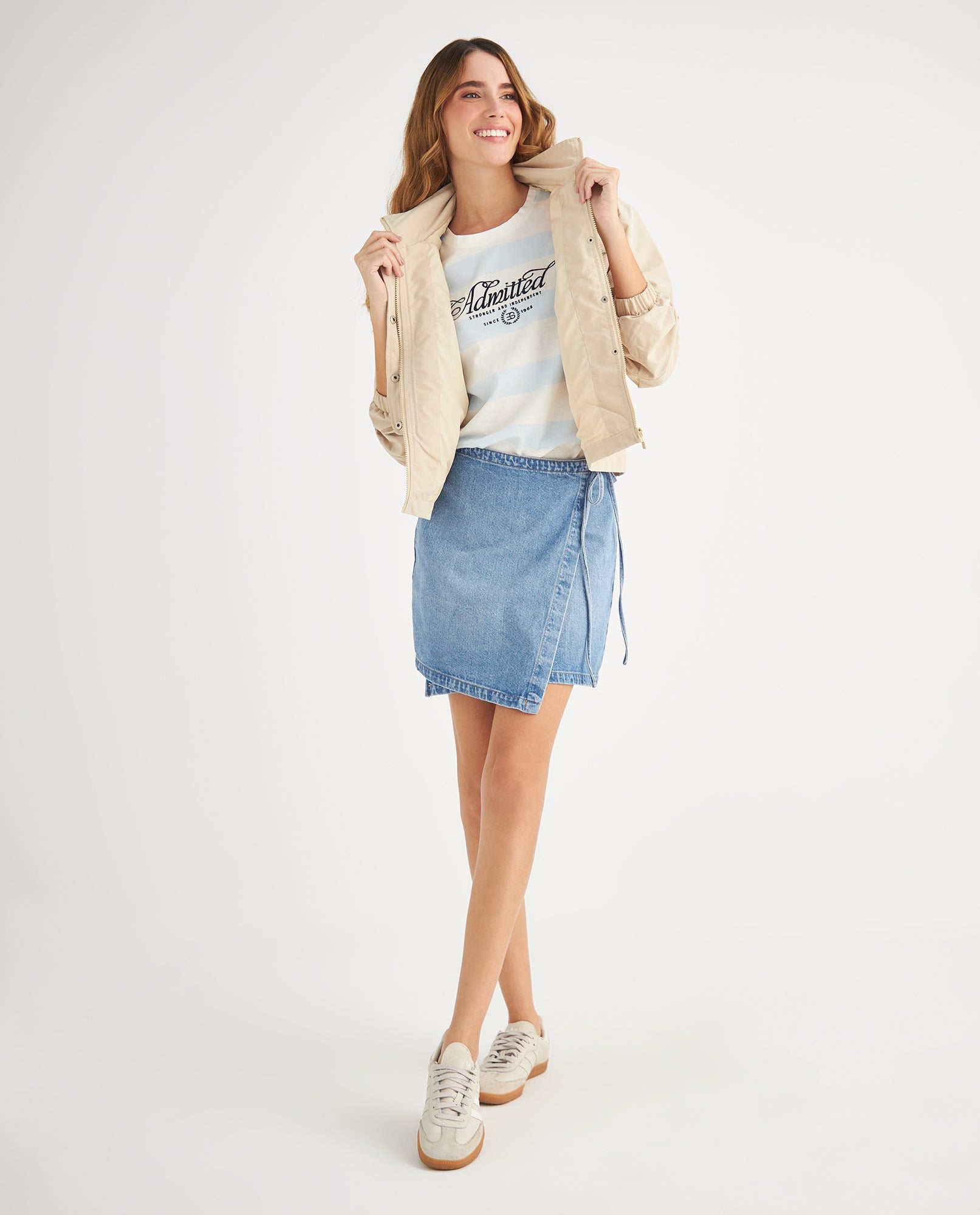 Chaqueta de cuello alto para mujer - Beige 34_629F202_BEI130607_6