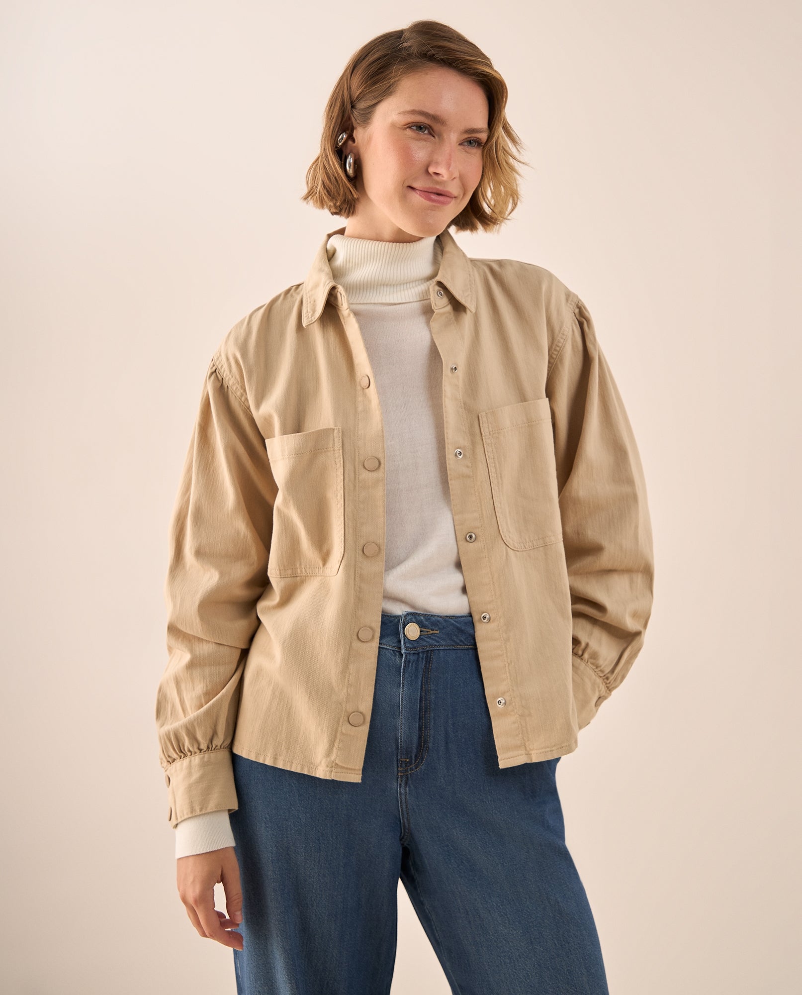 Chaqueta Beige con Puños Elásticos y Bolsillos - Beige 34_629G001_BEI151116_0