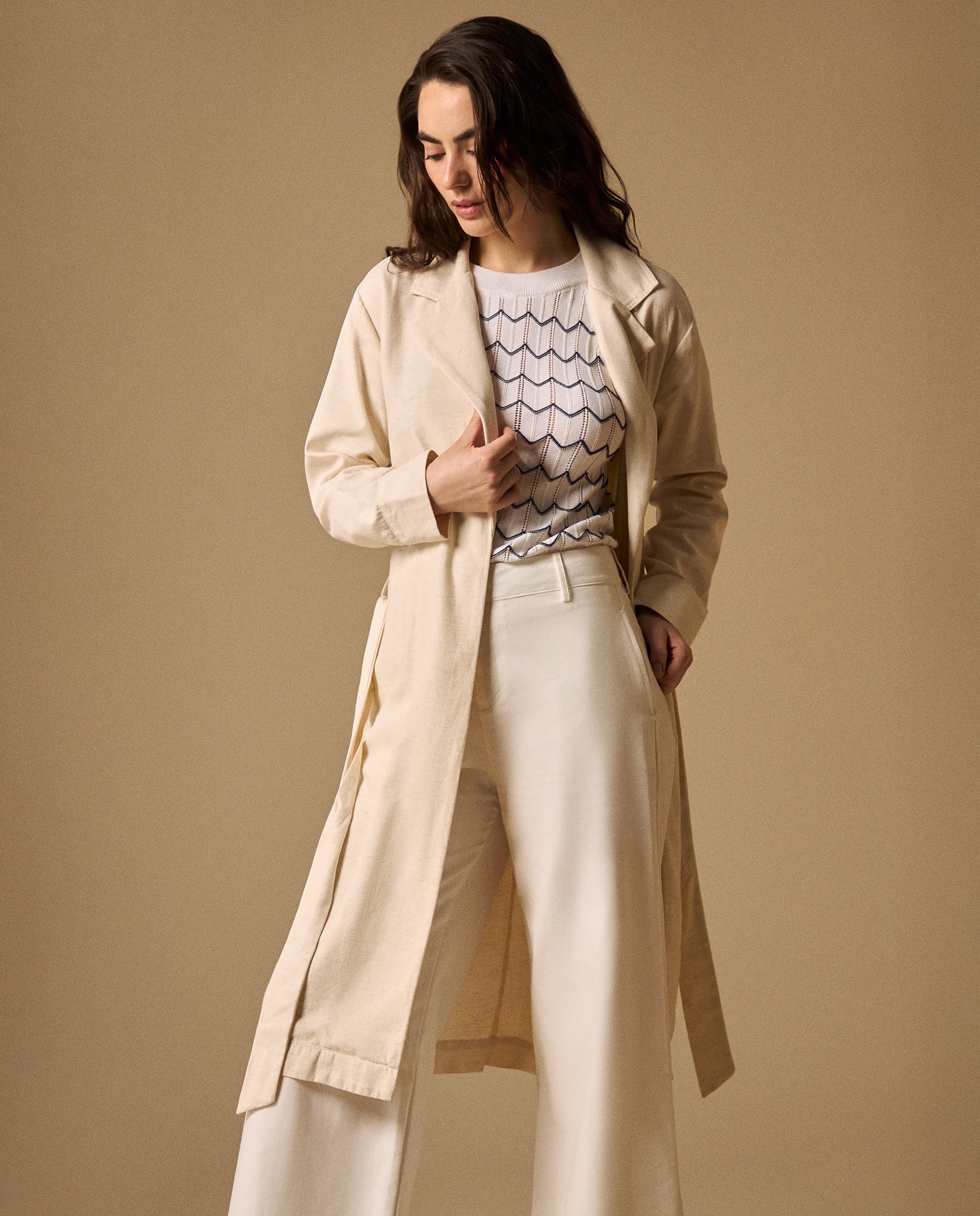 Chaqueta Larga con Cinturón Blanco Celaje - Blanco 34_629G040_BLA114202_0
