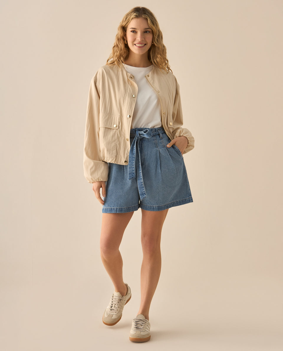 Chaqueta abierta de cuello redondo para mujer - Beige 34_629G200_BEI130607_5