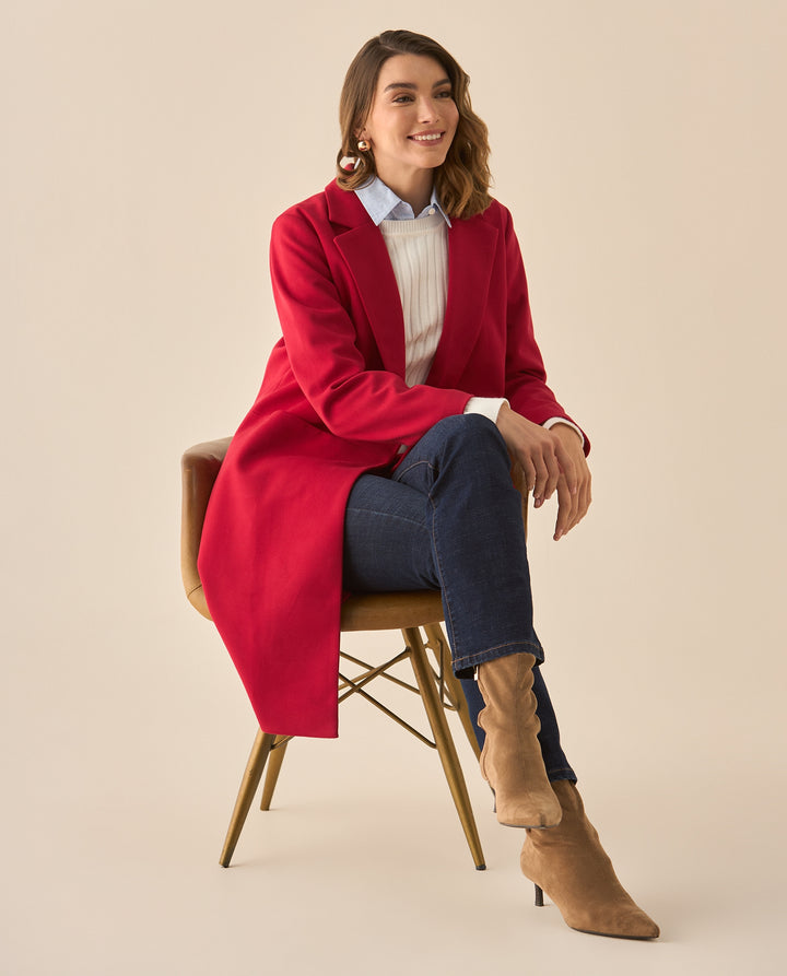 Abrigo tipo trench con bolsillos para mujer  - Rojo 34_629G201_ROJ181444_0