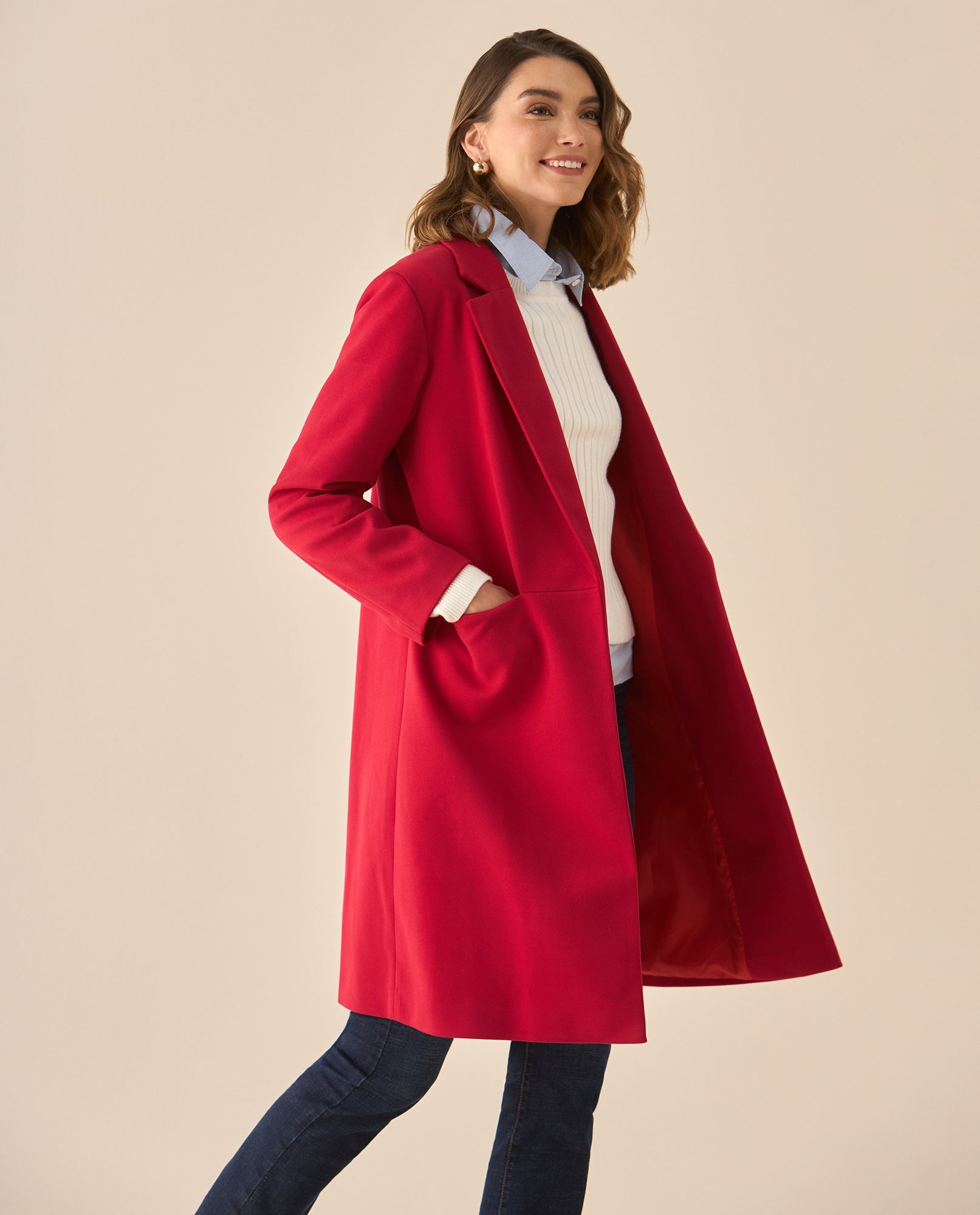 Abrigo tipo trench con bolsillos para mujer  - Rojo 34_629G201_ROJ181444_5