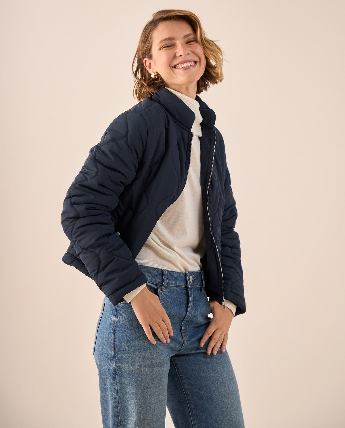 Chaqueta Acolchada Azul con Patrón Diamante - Azul 34_629G202_AZU184051_0