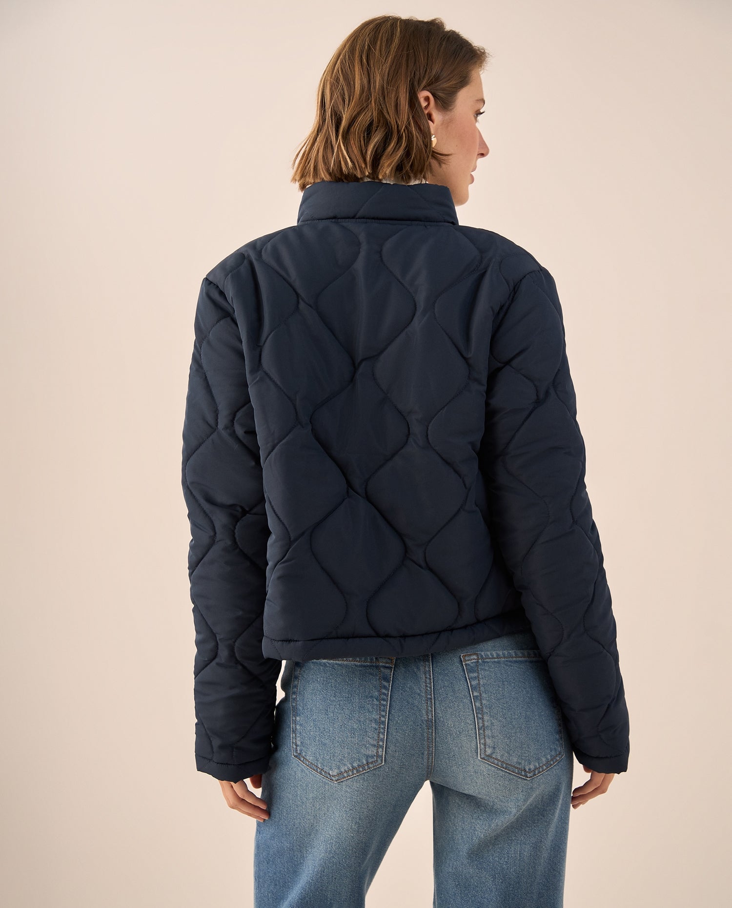 Chaqueta Acolchada Azul con Patrón Diamante - Azul