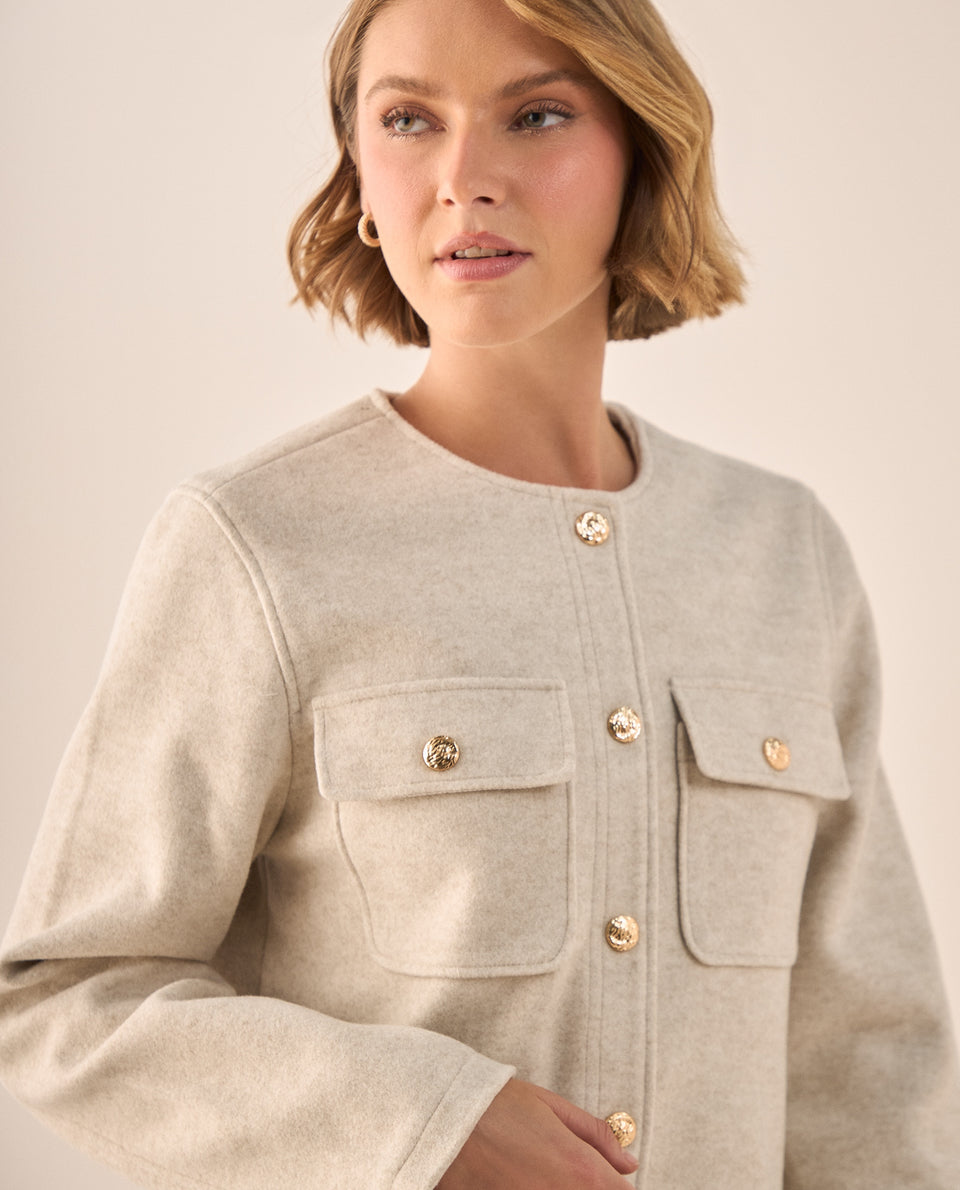 Chaqueta Cropped Beige con Botones Dorados - Beige 34_629G209_BEI130607_4