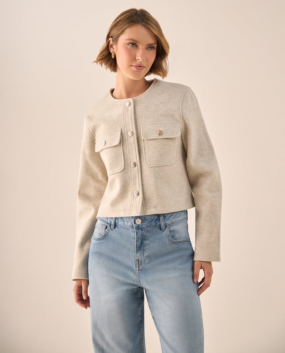 Chaqueta Cropped Beige con Botones Dorados - Beige 34_629G209_BEI130607_5