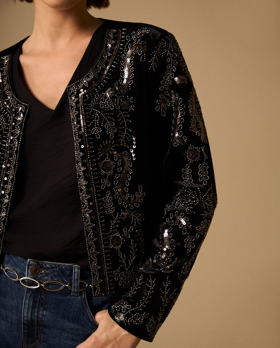 Chaqueta Negra con Lentejuelas Doradas - Negro 34_629G224_NEG190303_4