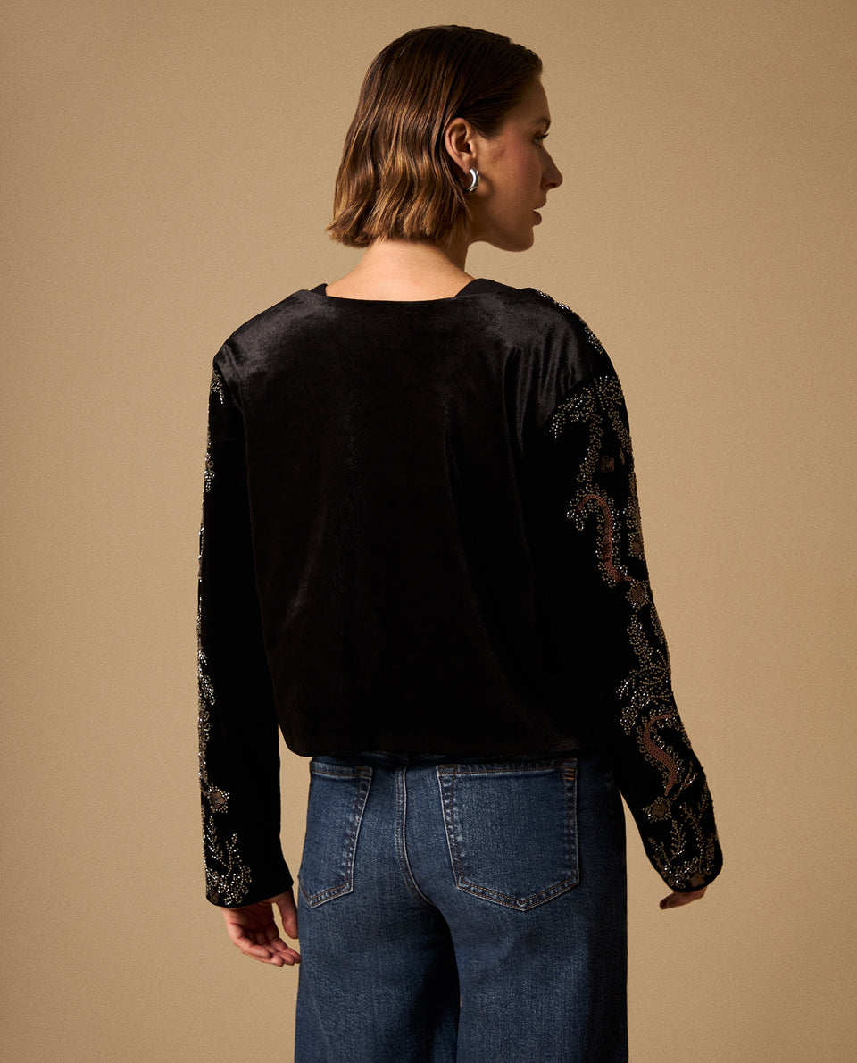 Chaqueta Negra con Lentejuelas Doradas - Negro 34_629G224_NEG190303_6