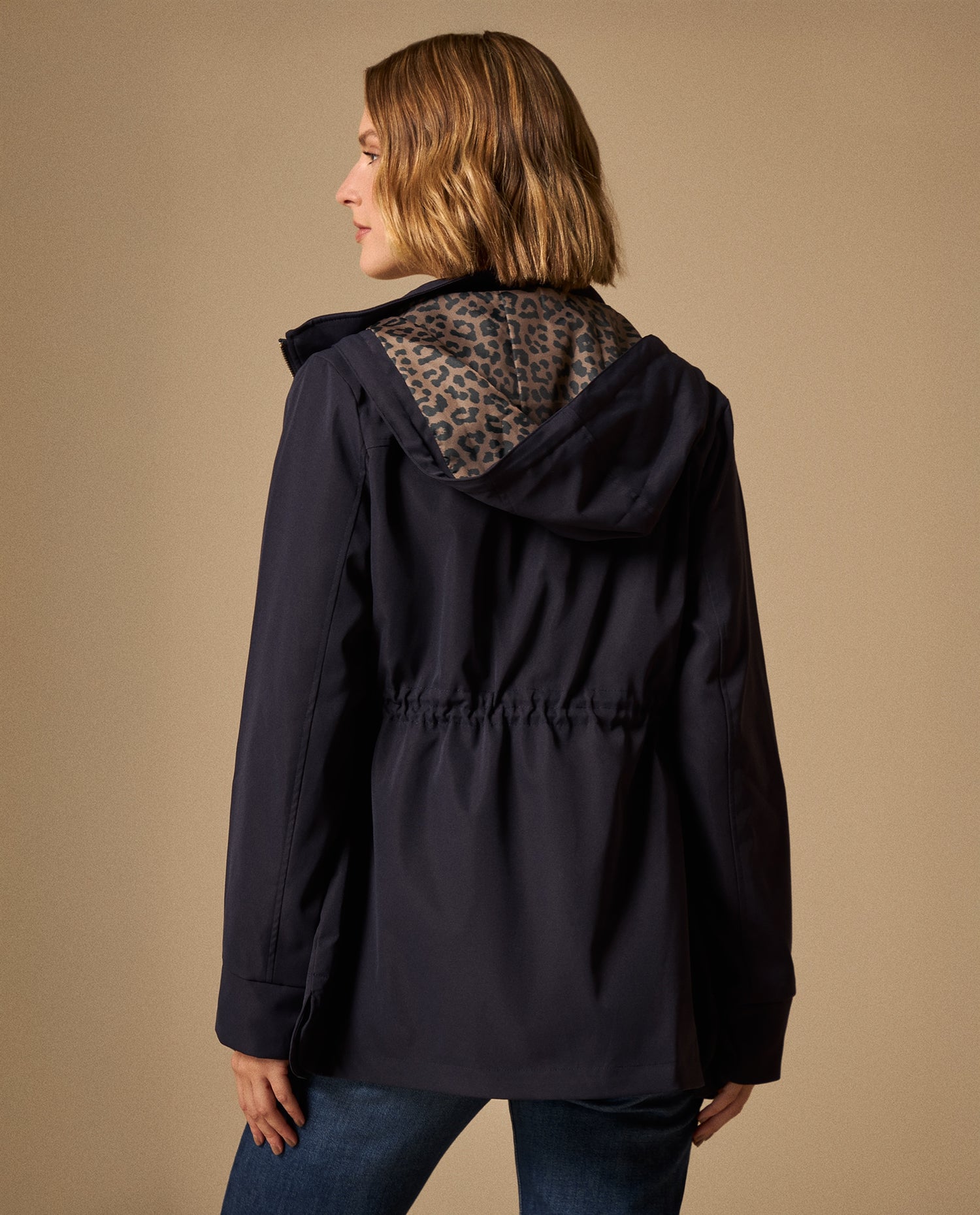 Chaqueta con Capucha y Forro Animal Print - Azul