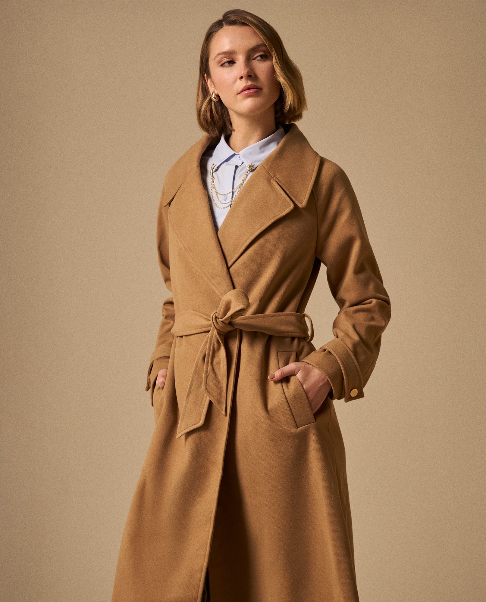 Gabardina Beige Cruzada con Cinturón - Beige 34_629G229_BEI171510_4