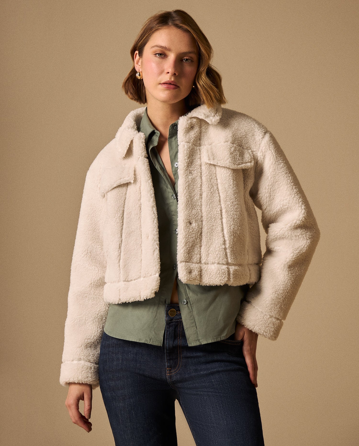 Chaqueta Sherpa Crudo con Textura Premium - Crudo