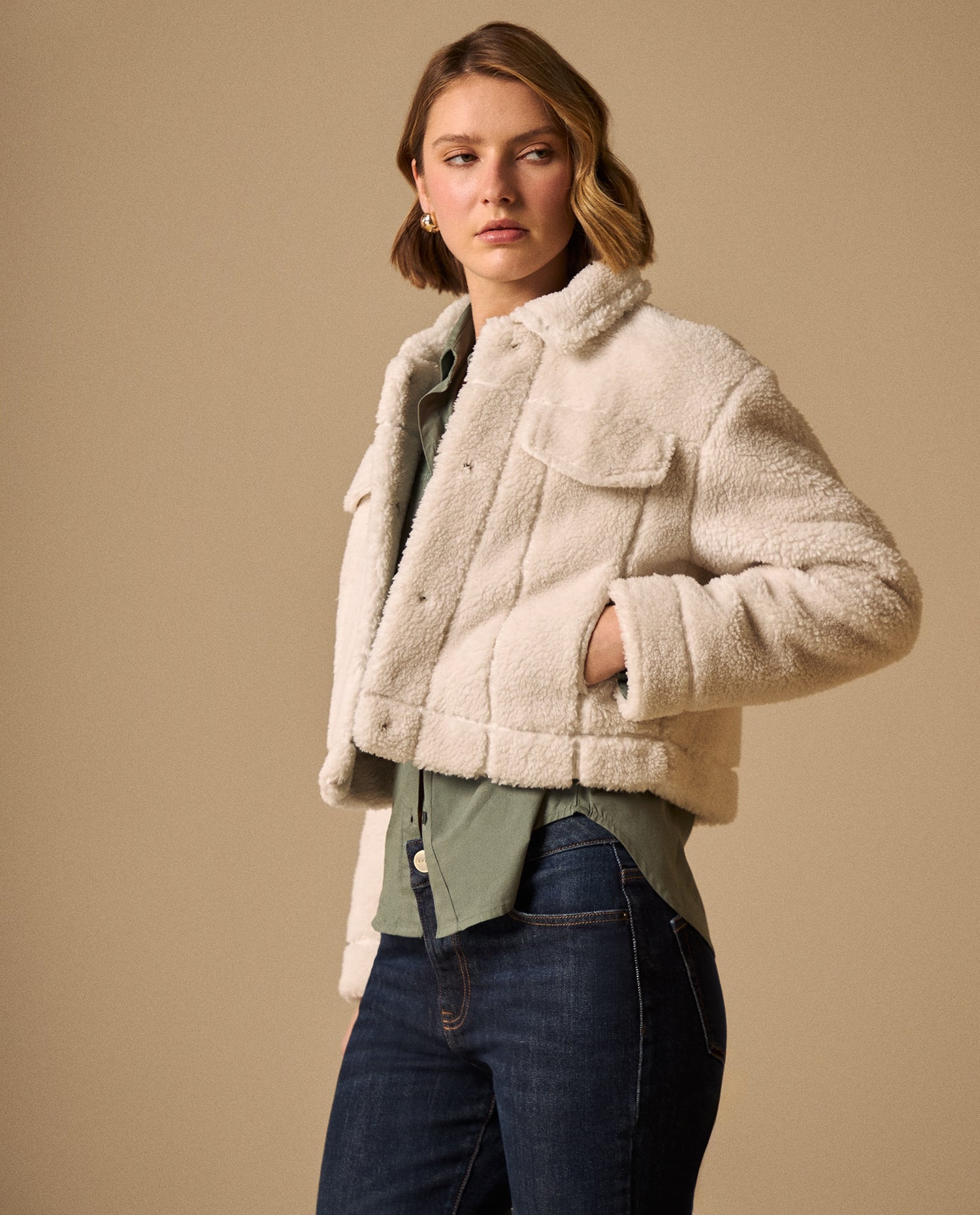 Chaqueta Sherpa Crudo con Textura Premium - Crudo