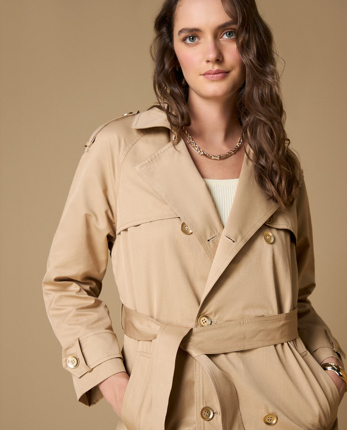 Abrigo largo cuello alto botones - Beige 34_629H200_BEI161010_3