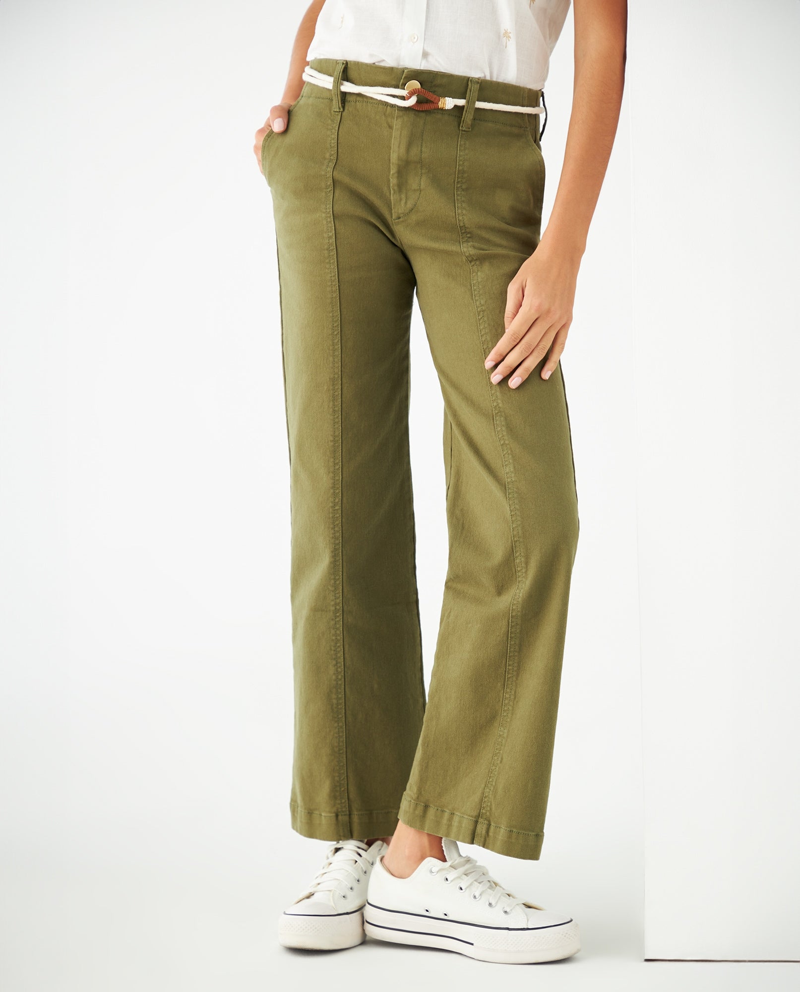 Pantalón con cortes decorativos para mujer - Verde 34_631F007_VER160541_3