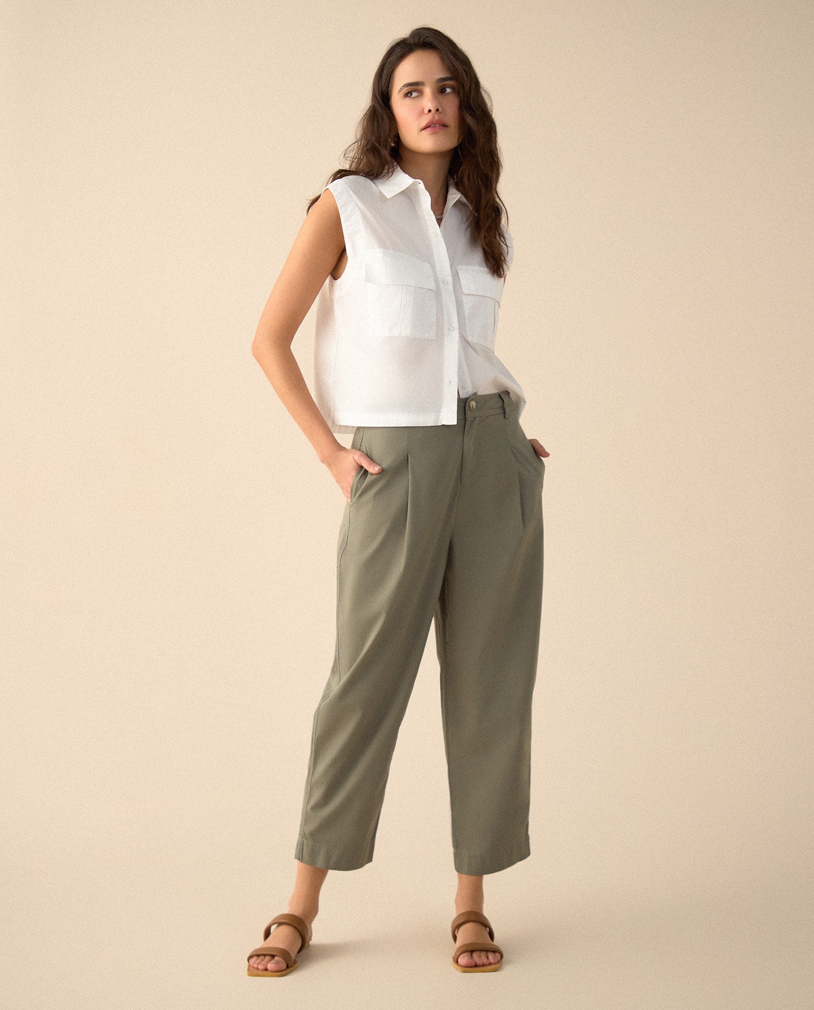 Pantalón clásico con bolsillos de ribete para mujer - Verde 34_631G002_VER185806_0