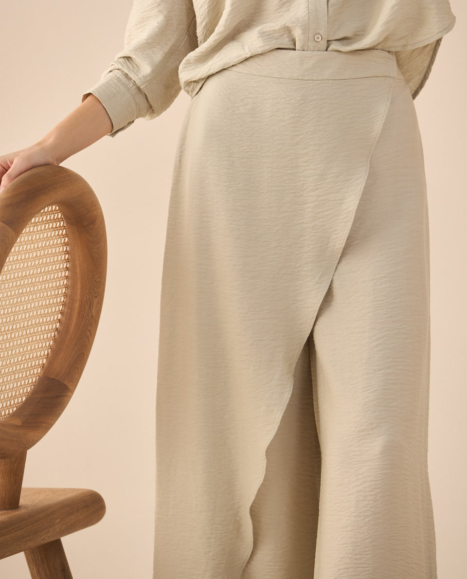 Pantalón de diseño cruzado para mujer - Beige 34_631G005_BEI156307_5