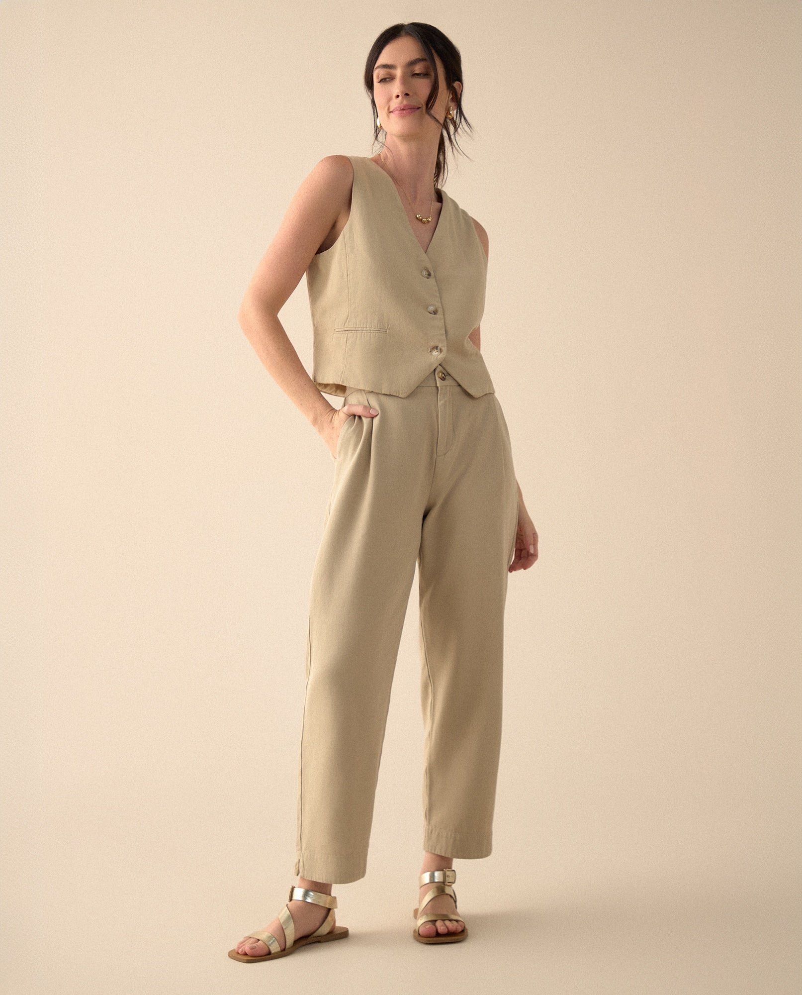 Pantalón con aberturas laterales en bota para mujer - Verde 34_631G010_VER190403_0