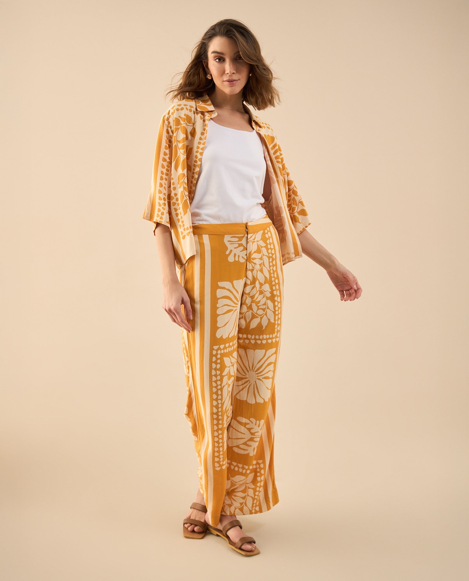 Pantalón estampado de bota recta para mujer - Amarillo 34_631G012_AMA160950_0