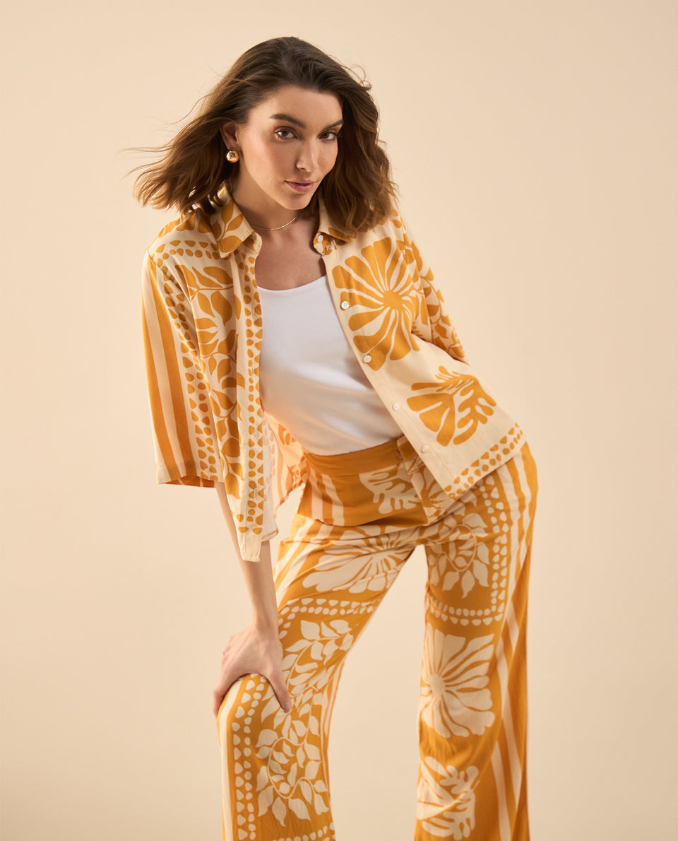 Pantalón estampado de bota recta para mujer - Amarillo 34_631G012_AMA160950_5