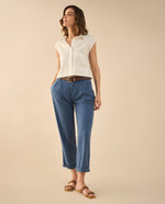 Pantalón con guardapolvo en ruedo para mujer - Azul 34_631G014_AZU183929_0