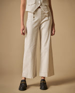 Pantalón ancho con botones decorativos silueta relajada - Blanco