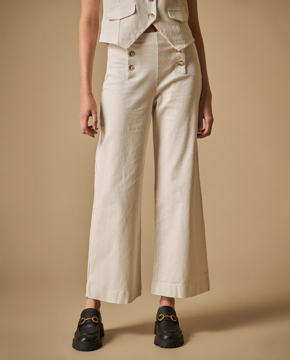 Pantalón ancho con botones decorativos silueta relajada - Blanco 34_631H003_BLA114800_3