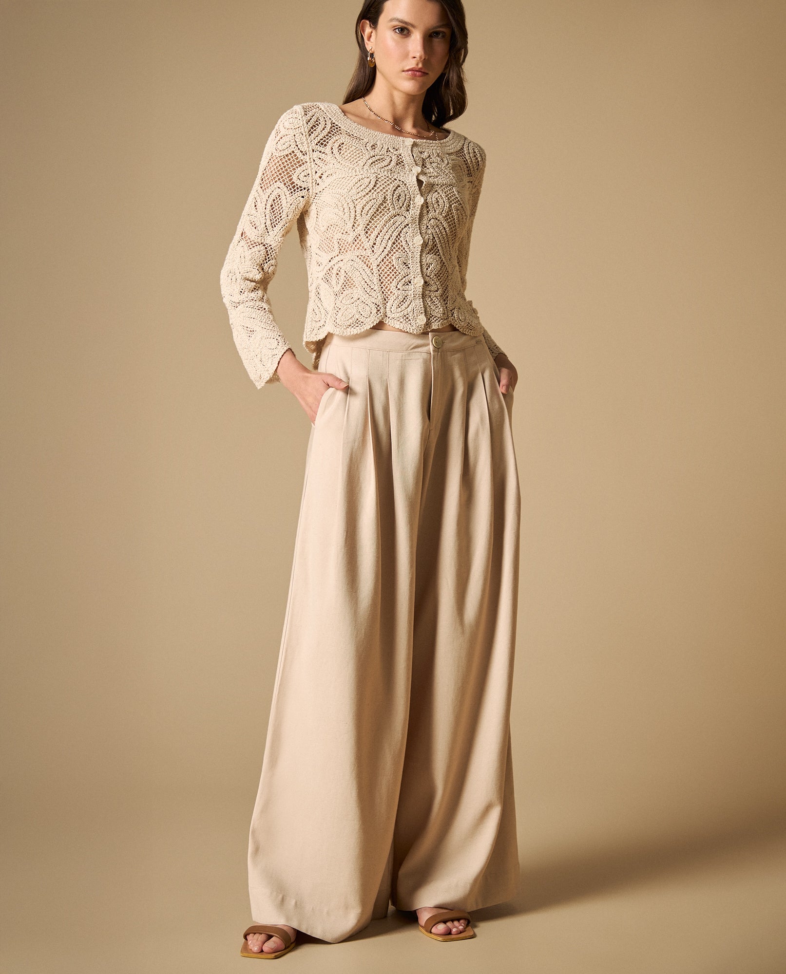 Pantalón con prenses largo tobillero - Beige 34_631H010_BEI151306_0
