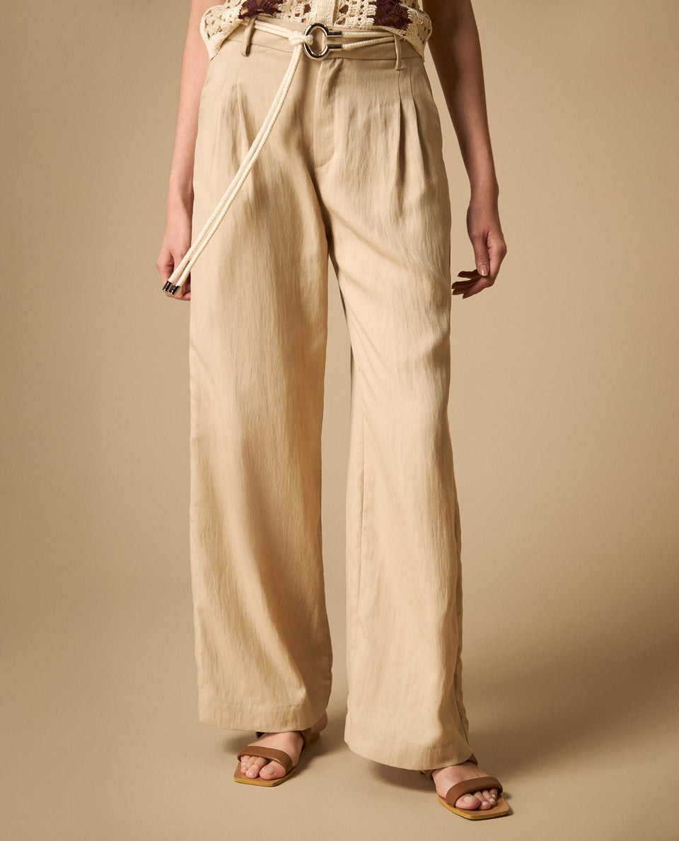Pantalón largo con cinturón de silueta relajada - Beige 34_631H011_BEI151307_3