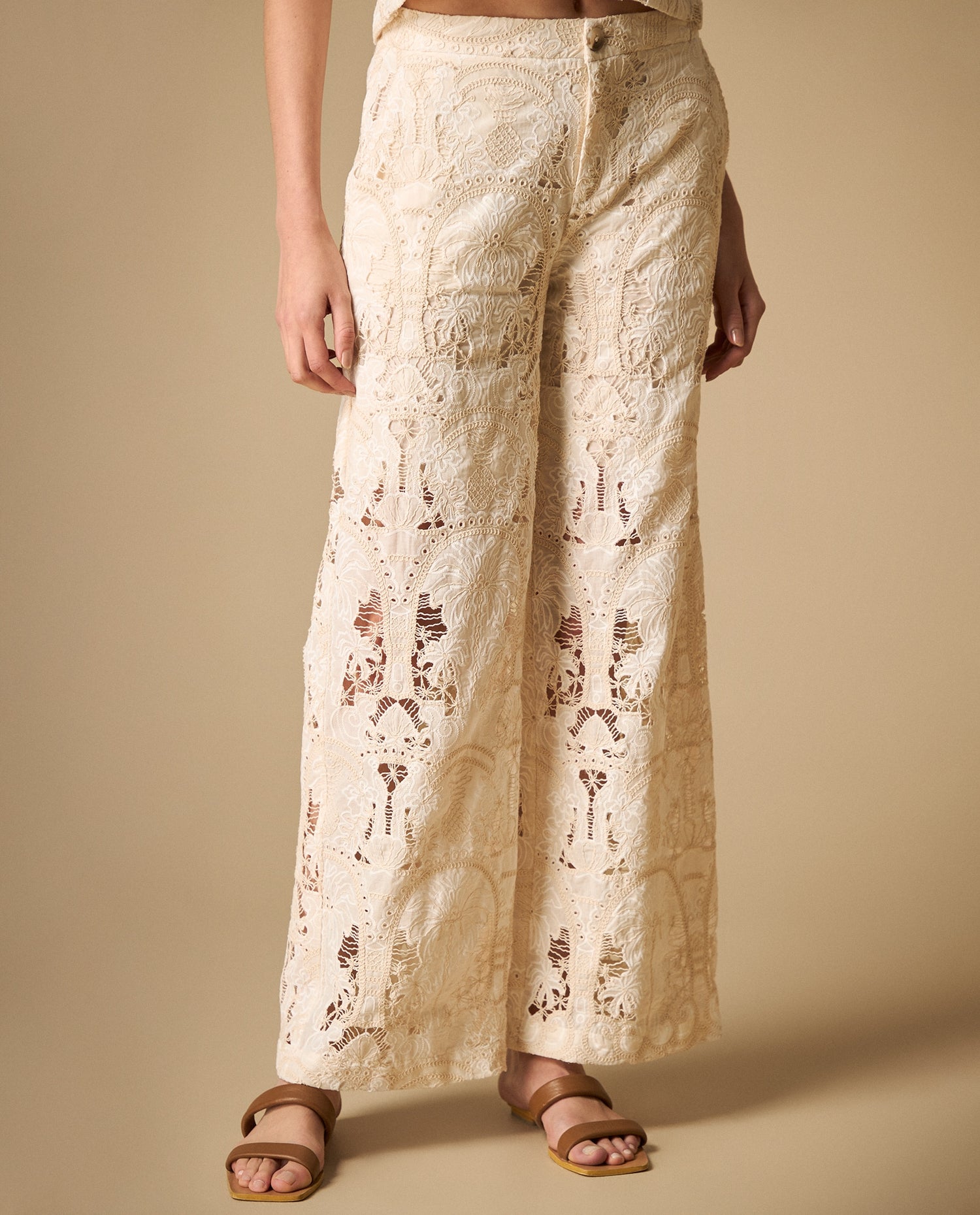 Pantalón largo de tejido con textura silueta relajada - Beige