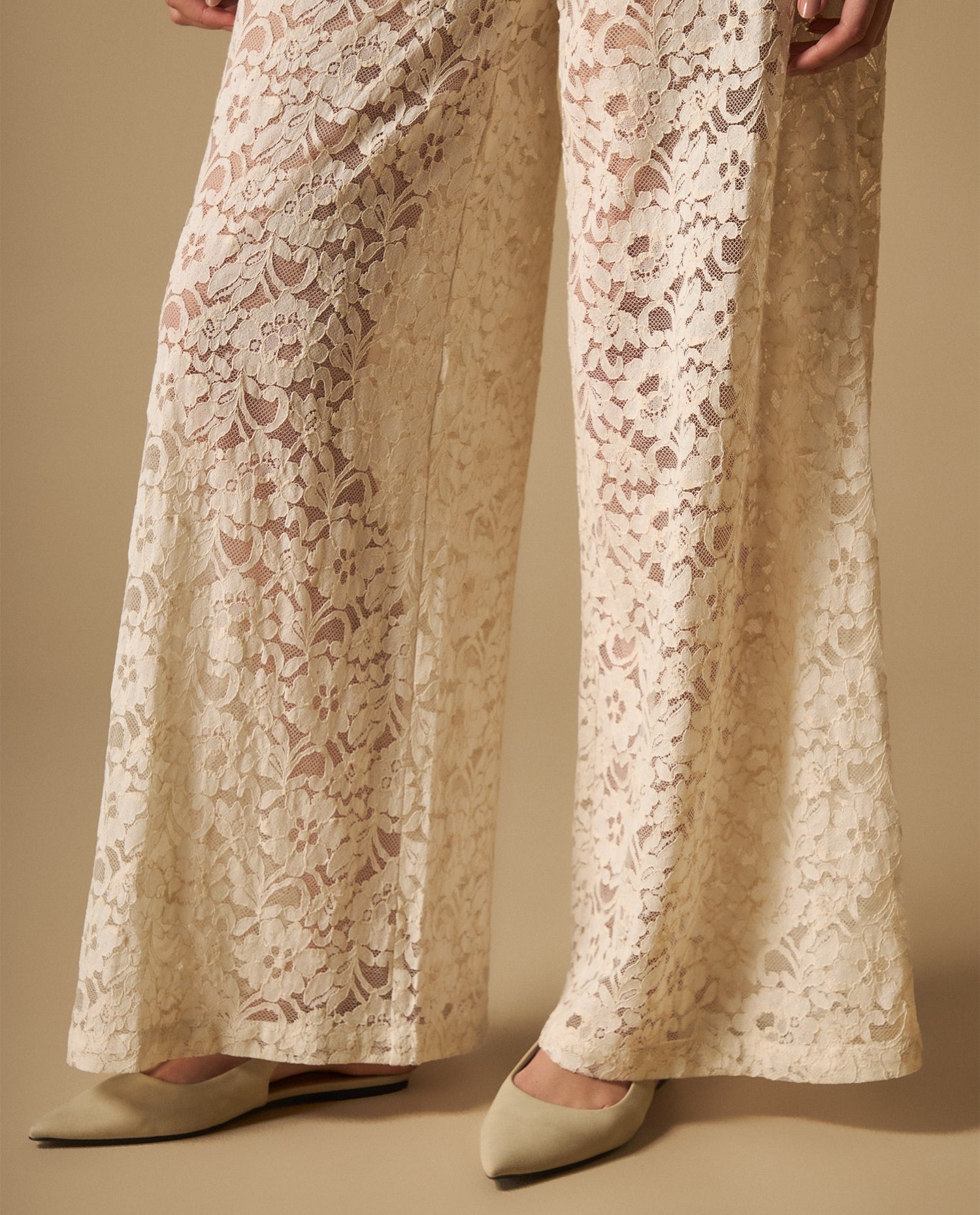 Pantalón palazzo de encaje con forro - Crudo