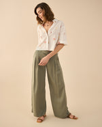 Pantalón de cordón ajustable en cintura para mujer - Verde