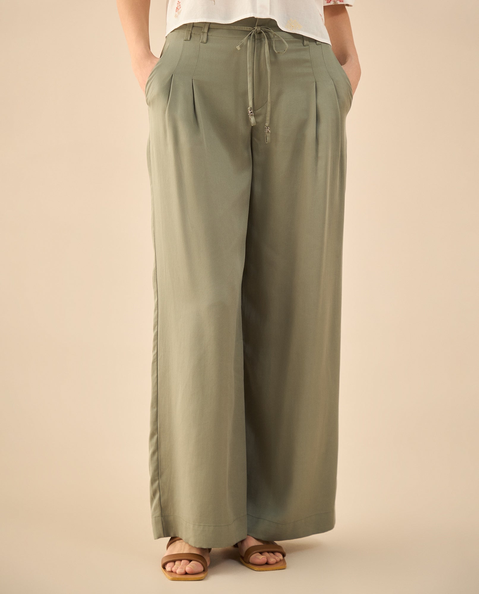 Pantalón de cordón ajustable en cintura para mujer - Verde 34_632G000_VER176212_3