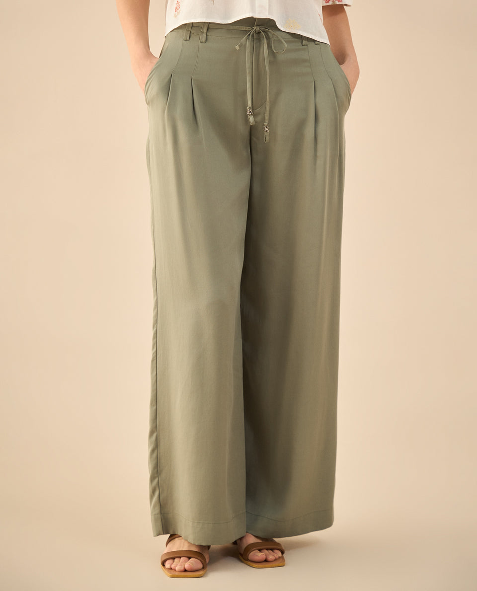 Pantalón de cordón ajustable en cintura para mujer - Verde 34_632G000_VER176212_3