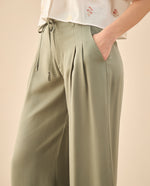 Pantalón de cordón ajustable en cintura para mujer - Verde